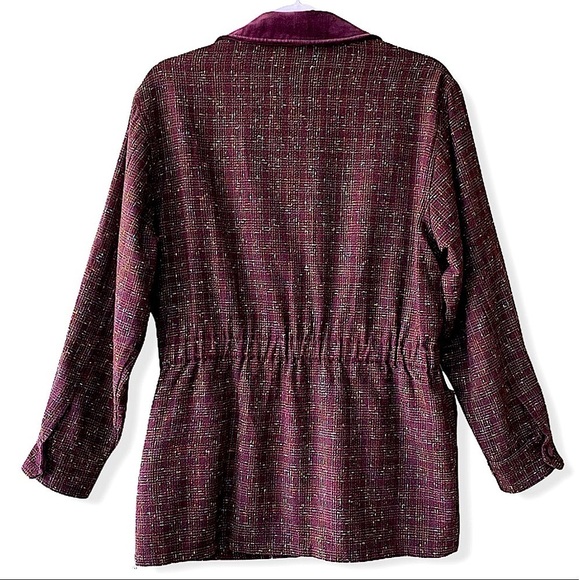 𝅺VINTAGE Esprit Burgundy Tweed Zip Front Utility Jacket Size Medium - Picture 2 of 10